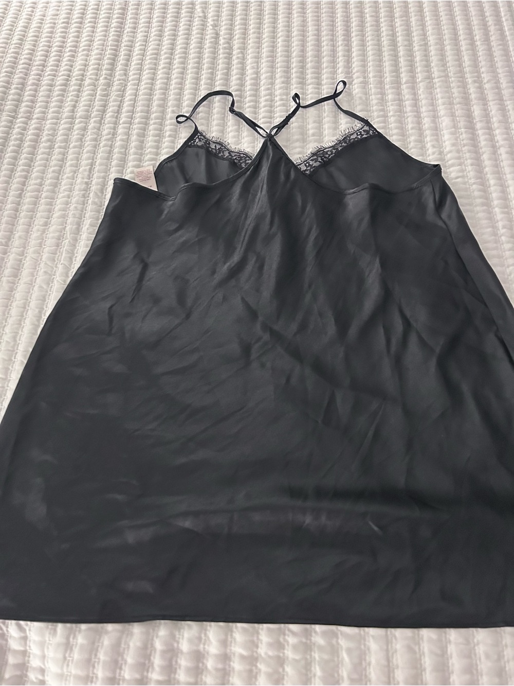 Secret Treasures Black Lace-Trim Satin Slip Dress - Women's Intimates. Size XL - Picture 2 of 7